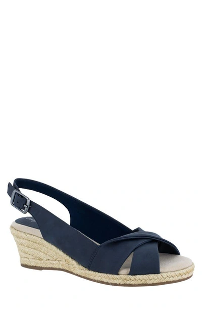 Easy Street Maureen Womens Faux Leather Slingback Espadrille Heels In Navy