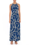 London Times Swirly Scroll Printed Jersey Dress In Bluewht