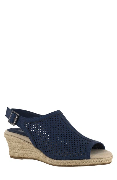 Easy Street Wedge Peep-toe Heel In Denim