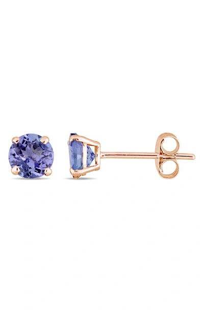 Delmar 14k Rose Gold Tanzanite Stud Earrings In Purple