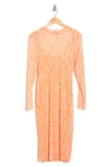 Afrm Loah Long Sleeve Mesh Midi Dress In Coral Zebra