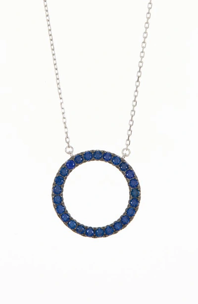 Suzy Levian Sterling Silver & Blue Cz Circle Pendant Necklace