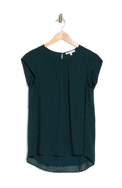 Dr2 By Daniel Rainn Floral Clip Dot Cap Sleeve Tunic Blouse In Deep Forest
