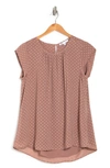 Dr2 By Daniel Rainn Floral Clip Dot Cap Sleeve Tunic Blouse In Rosy Brown