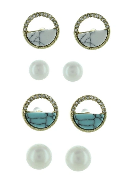 Olivia Welles Victoria Marble Circle And Faux Pearl Earrings Set In Gold/clear