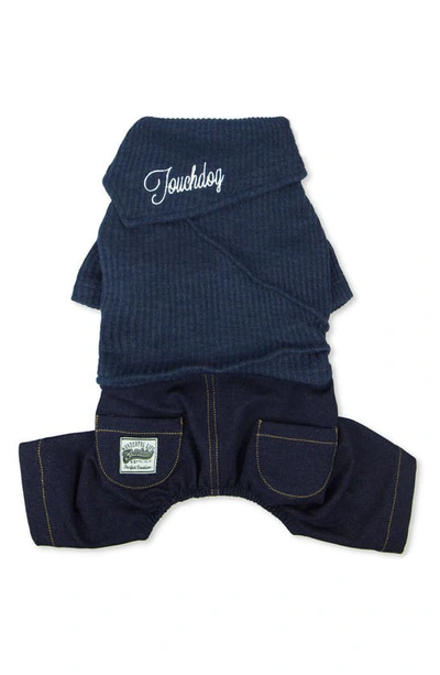 Touchdog Pet Life®  Vogue Neck-wrap Sweater And Denim Pant Outfit In Navy