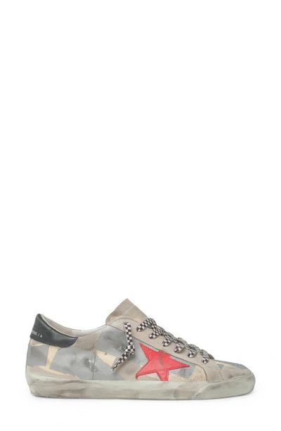 Golden Goose Super-star Patched Low Top Sneaker In Taupe Red White Medieval Blue