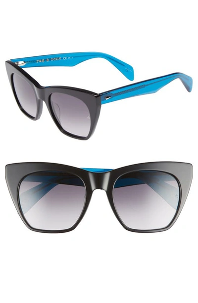 Rag & Bone 52mm Cat Eye Sunglasses In Black/ Blue