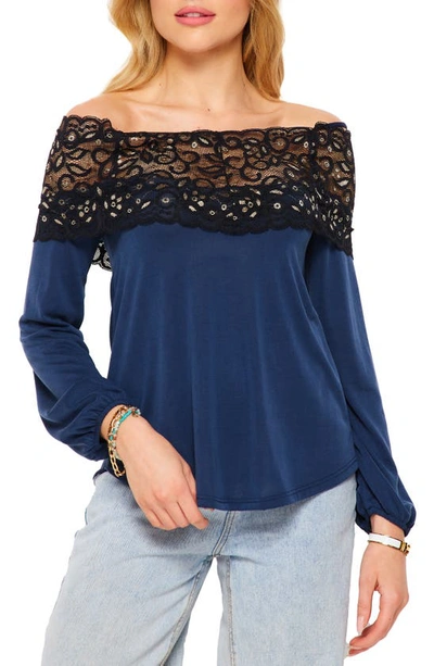 Bluegrey Drop Shoulder Lace Tunic In Navy Dark
