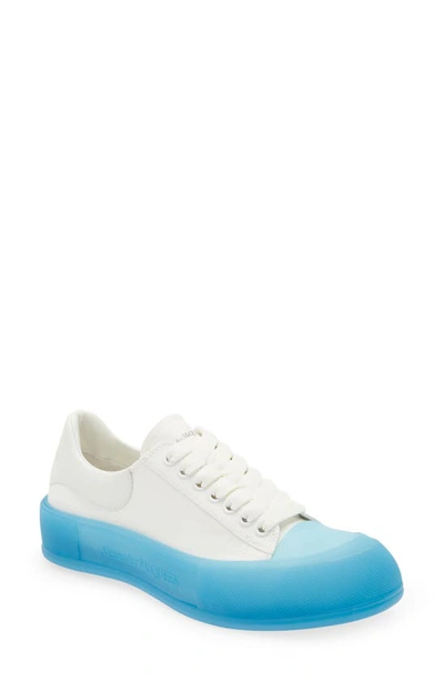 Alexander Mcqueen White & Blue Deck Plimsoll Low Sneakers In White/ Lake Blue