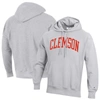 CHAMPION CHAMPION HEATHERED GRAY CLEMSON TIGERS TEAM ARCH REVERSE WEAVE PULLOVER HOODIE
