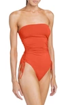 Robin Piccone Aubrey Strapless Cinched One-piece Swimsuit In Poppy