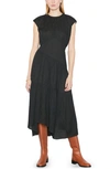 Frame Asymmetric Gathered Cotton-seersucker Dress In Noir