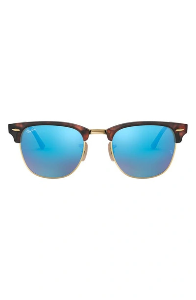 Ray Ban Unisex Sunglasses, Rb3016 Clubmaster Mineral Flash Lenses In Blue / Gold / Grey