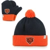 47 INFANT '47 NAVY/ORANGE CHICAGO BEARS BAM BAM CUFFED KNIT HAT WITH POM AND MITTENS SET