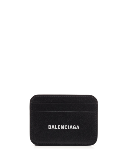 Balenciaga Cash Logo-print Grained-leather Cardholder In Black