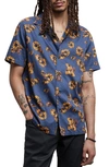 John Varvatos Danny Floral Short Sleeve Button-up Camp Shirt In Stream Blue
