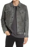 John Varvatos Andrew Slim Fit Leather Trucker Jacket In Seal Grey