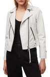 Allsaints Elora Shrunken Leather Biker Jacket In Pale Grey