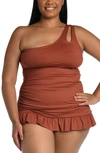 La Blanca One-shoulder Tankini Top In Cinnamon