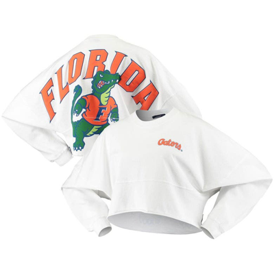Spirit Jersey Women's White Florida Gators Raw Hem Cropped Long Sleeve T-shirt
