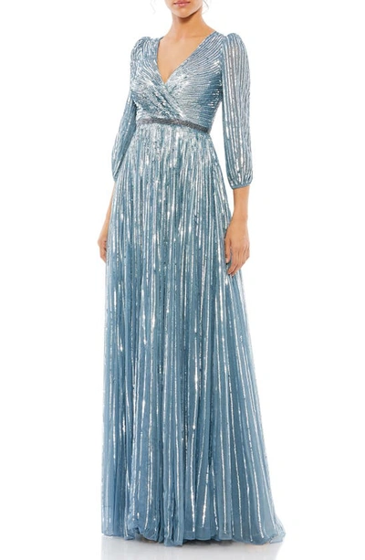 Mac Duggal Sequin Surplice A-line Gown In Blue