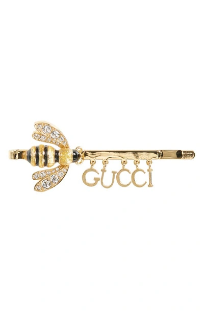 Gucci Crystal Hair Slide In Gold