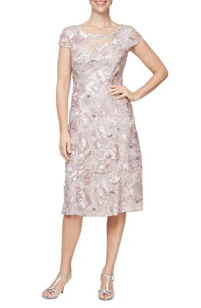 Alex Evenings Sequin Floral Cocktail Dress In Rose