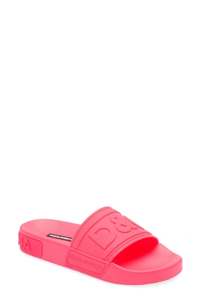 Dolce & Gabbana Logo Slide Sandal In Fluorescent Fuchsia