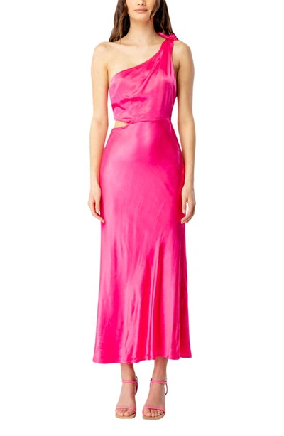 Bardot Audrey One-shoulder Maxi Dress In Pop Pink