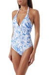 Melissa Odabash Rimini Tropical-print Halterneck Swimsuit In Tropical Blue