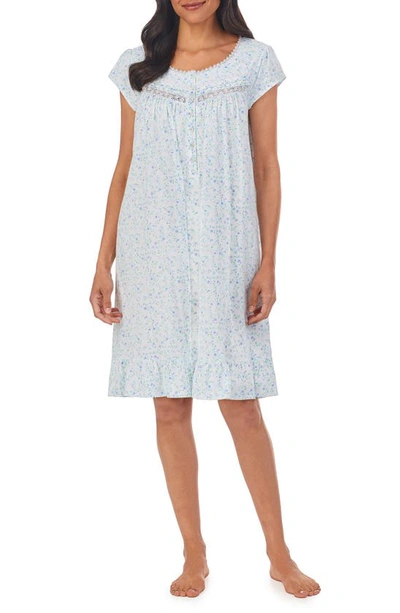 Eileen West Cotton Jersey Printed Short Nightgown In White/floral