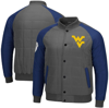 COLOSSEUM COLOSSEUM CHARCOAL/NAVY WEST VIRGINIA MOUNTAINEERS 1940S BOMBER RAGLAN FULL-SNAP JACKET