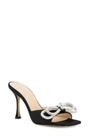 Mach&mach Double Bow Crystal-embellished Satin Mules In Black