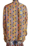 Balmain Band Collar Monogram Print Button-up Silk Shirt In Multi
