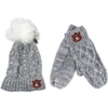 Zoozatz Gray Auburn Tigers Cuffed Knit Pom Hat & Mittens Set In Gray