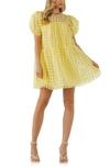 English Factory Gridded Puff Sleeve Dress In Light Yellow