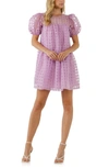 English Factory Gridded Puff Sleeve Dress In Lilac