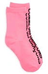 Comme Des Garçons Logo Crew Socks In Neon Pink