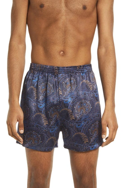 Majestic Men's Silk Paisley Boxer Shorts In Midnight Blue