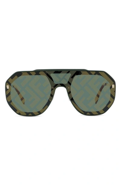 Fendi Ff Evolution 145mm Mask Sunglasses In Brown/green Mirrored Solid