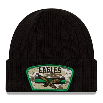 New Era Men's Black Philadelphia Eagles 2021 Salute To Service Historic Logo Cuffed Knit Hat