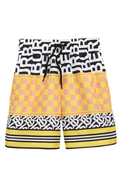 Burberry Boys Teen Montage Logo Swim Shorts In Acid Yellow