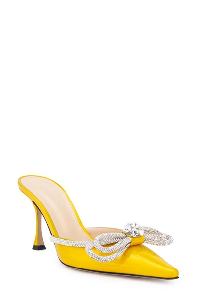 Mach & Mach Crystal Double Bow Pointed Toe Mule In Yellow