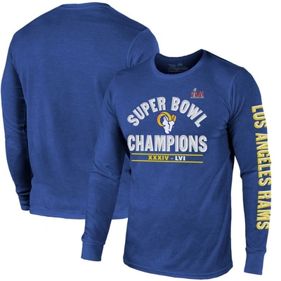MAJESTIC MAJESTIC THREADS ROYAL LOS ANGELES RAMS 2-TIME SUPER BOWL CHAMPIONS ALWAYS CHAMPS TRI-BLEND LONG SLE