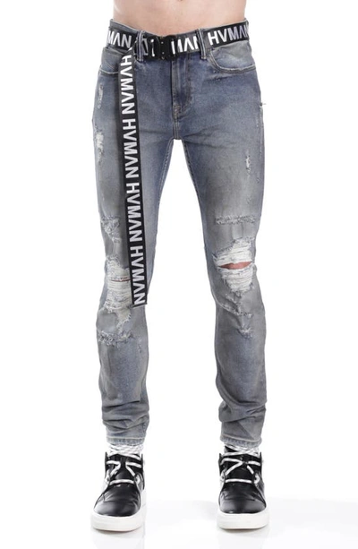 Hvman Belted Stretch Skinny Jeans In Grey