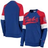 STARTER STARTER ROYAL/RED CHICAGO CUBS PLAYMAKER RAGLAN PULLOVER SWEATSHIRT