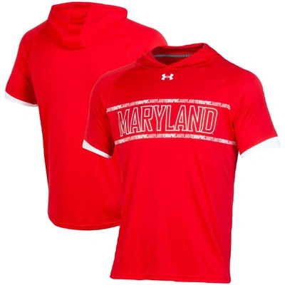 UNDER ARMOUR UNDER ARMOUR RED MARYLAND TERRAPINS ON-COURT BASKETBALL SHOOTING HOODIE RAGLAN PERFORMANCE T-SHIRT