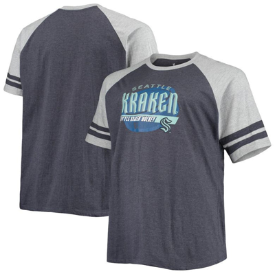 Profile Men's Heathered Deep Sea Blue Seattle Kraken Big And Tall Raglan T-shirt