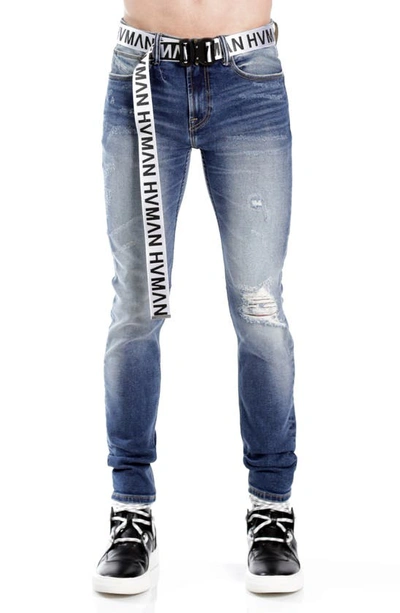 Hvman Belted Stretch Skinny Jeans In Blue